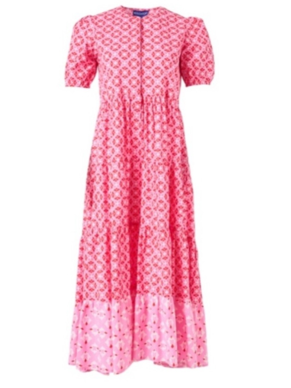 Ro's Garden Daphne Short-Sleeve Midi Dress in Pink Geometric Print Size X-Small